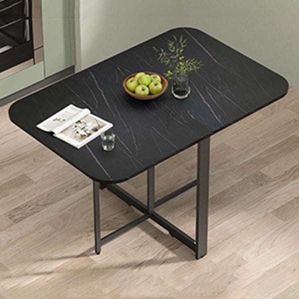 Modern Folding Dining Table Rectangle Wooden Top with Black Metal Base