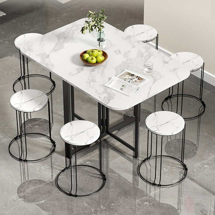 Modern Folding Dining Table Rectangle Wooden Top with Black Metal Base