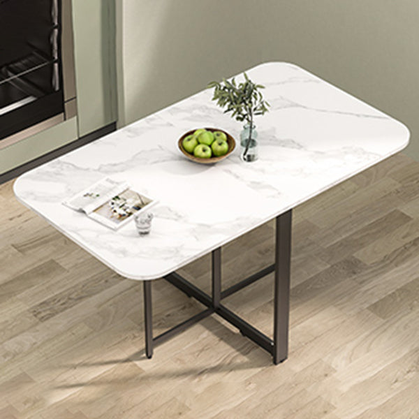 Modern Folding Dining Table Rectangle Wooden Top with Black Metal Base