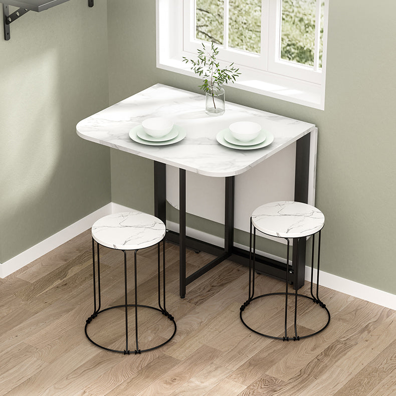 Modern Folding Dining Table Rectangle Wooden Top with Black Metal Base