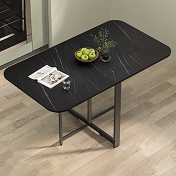 Modern Folding Dining Table Rectangle Wooden Top with Black Metal Base