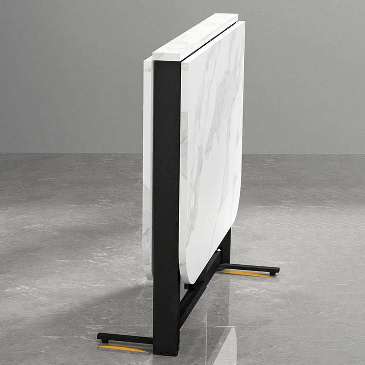Modern Folding Dining Table Rectangle Wooden Top with Black Metal Base