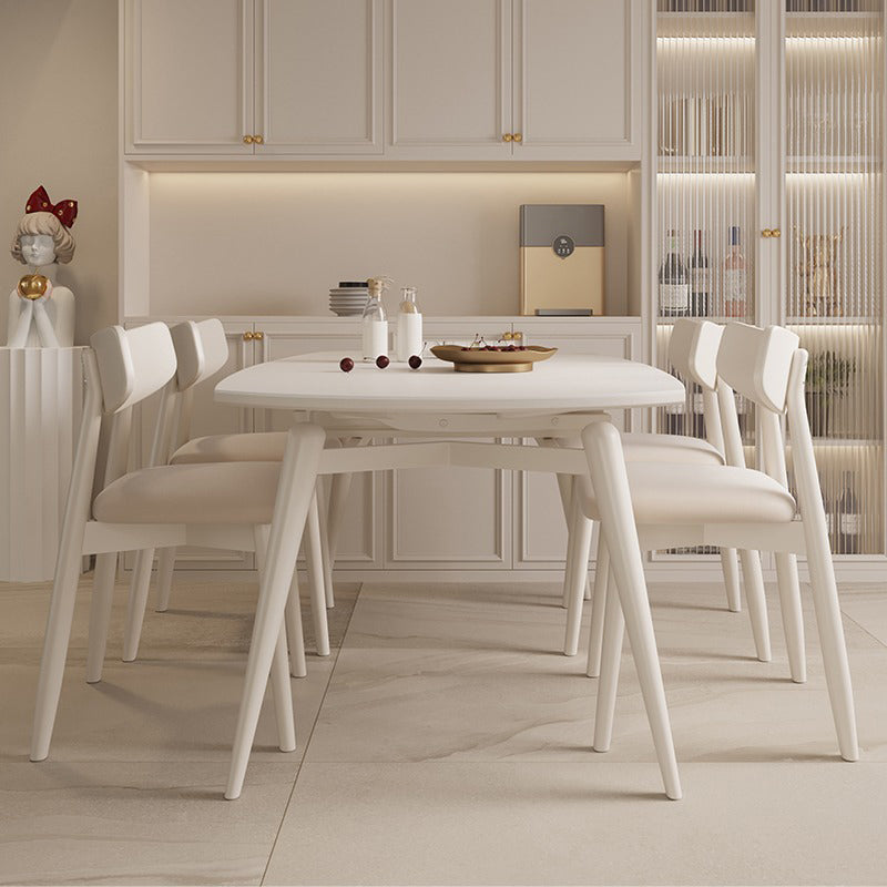 Round Extendable Dining Table Modern White Stone Tabletop with Double Drop Leaf