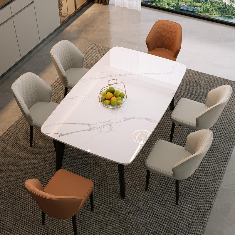 Rectangular Dining Room Table Stone Tabletop with Solid Wood Legs