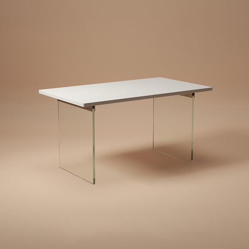 Rectangular Dining Table Modern Wood Tabletop with Acrylic Double Pedestal Base