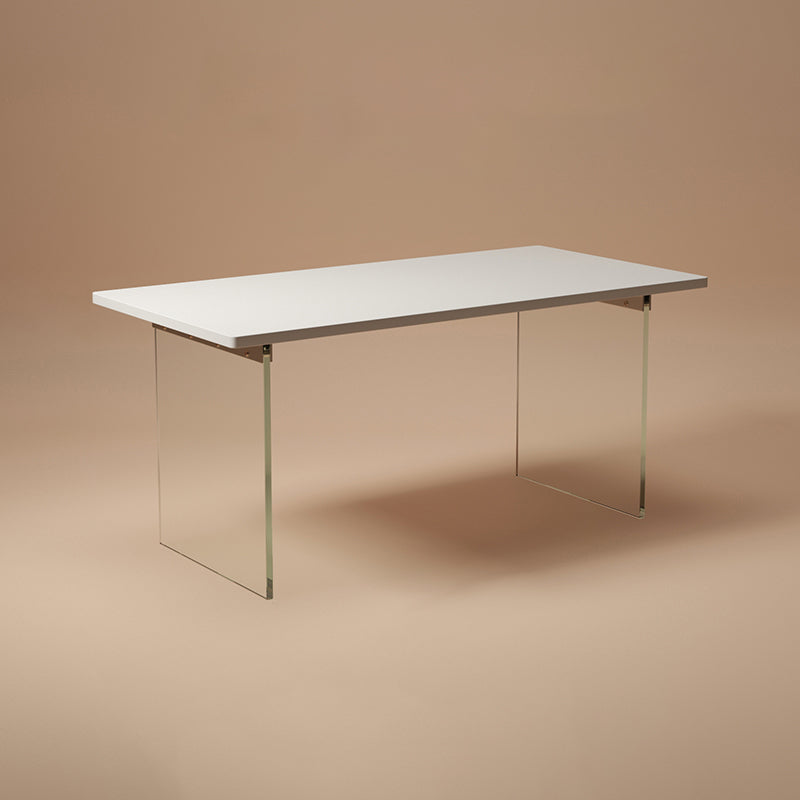 Rectangular Dining Table Modern Wood Tabletop with Acrylic Double Pedestal Base