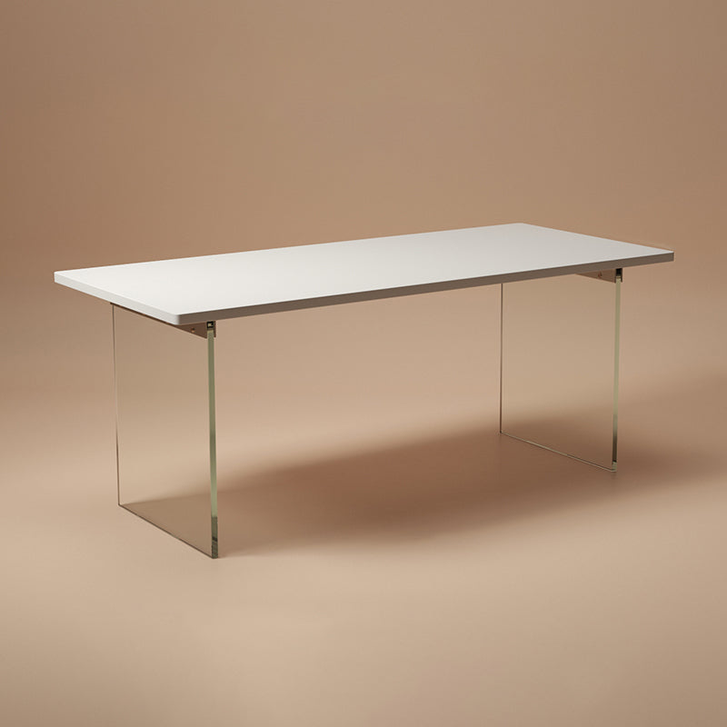 Rectangular Dining Table Modern Wood Tabletop with Acrylic Double Pedestal Base