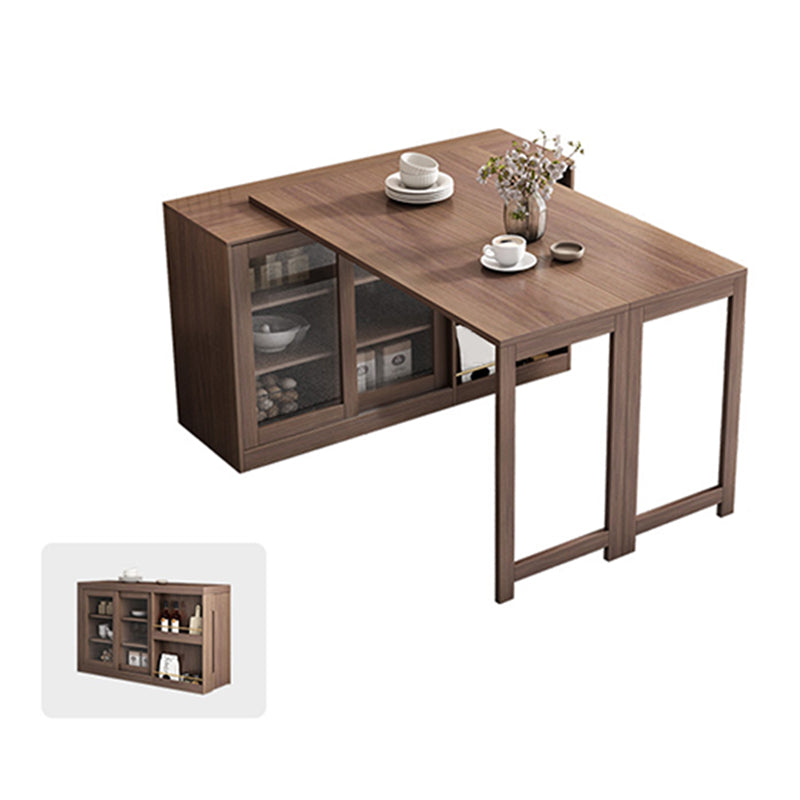 Modern Folding Dining Table with Storage Rectangle Wooden Top