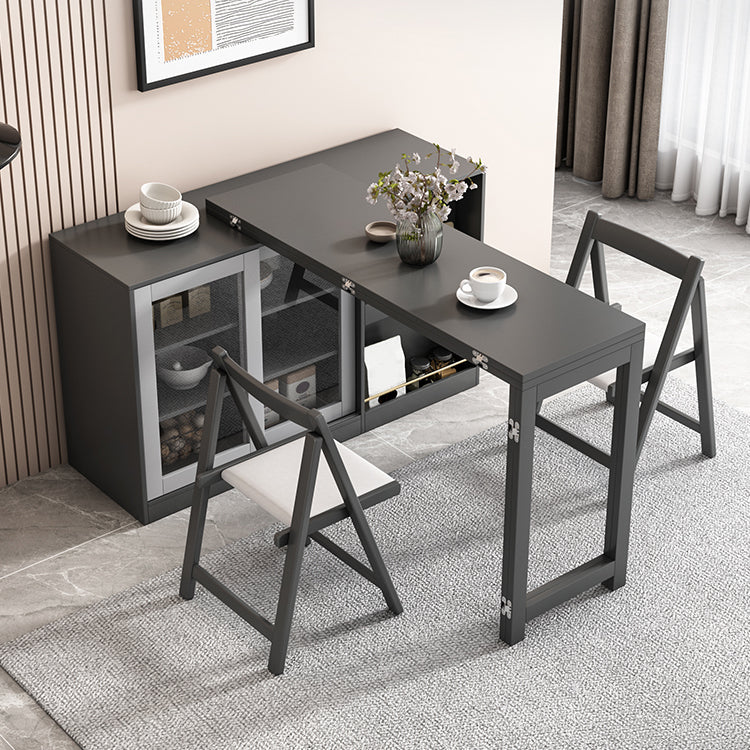 Modern Folding Dining Table with Storage Rectangle Wooden Top