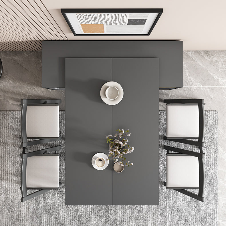 Modern Folding Dining Table with Storage Rectangle Wooden Top