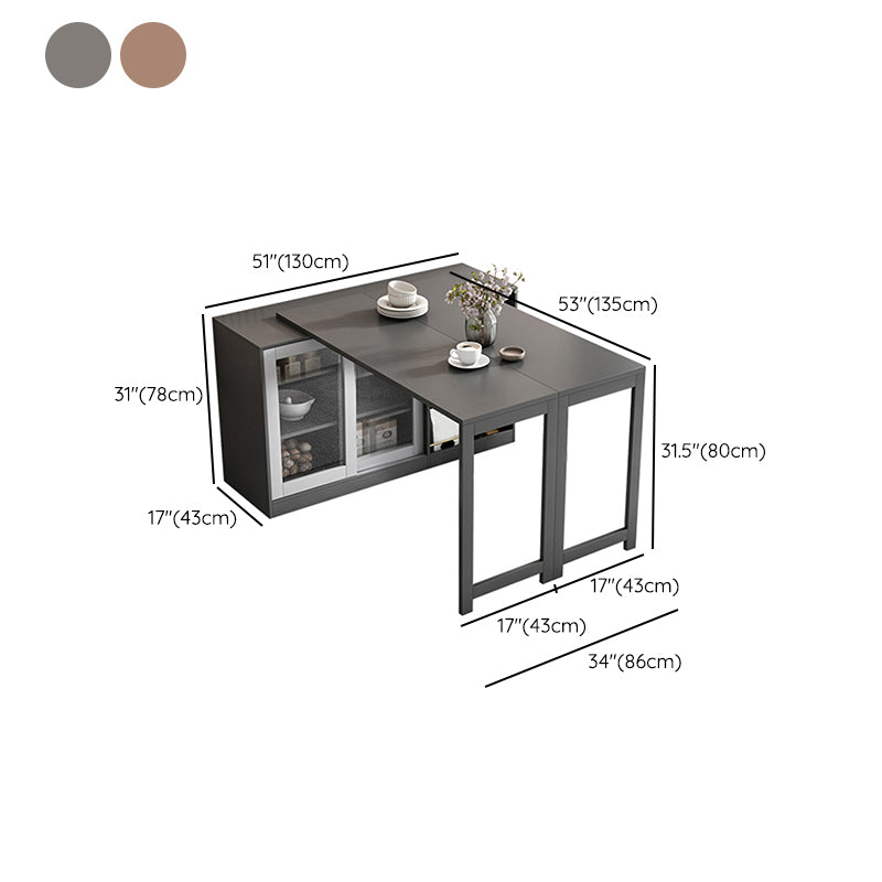 Modern Folding Dining Table with Storage Rectangle Wooden Top