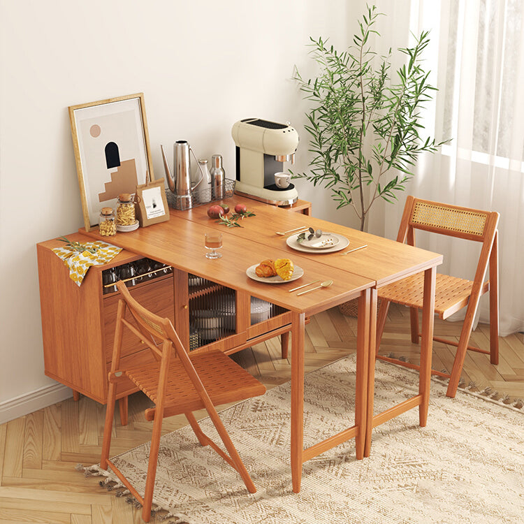 Modern Folding Wood Dining Table with Storage Rectangle Wooden Top