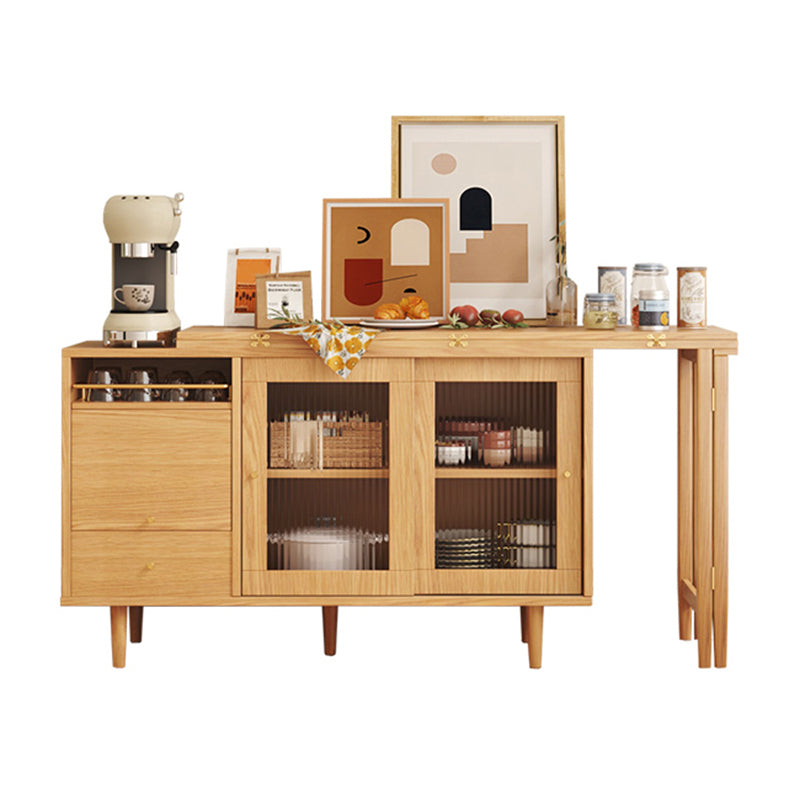 Modern Folding Wood Dining Table with Storage Rectangle Wooden Top