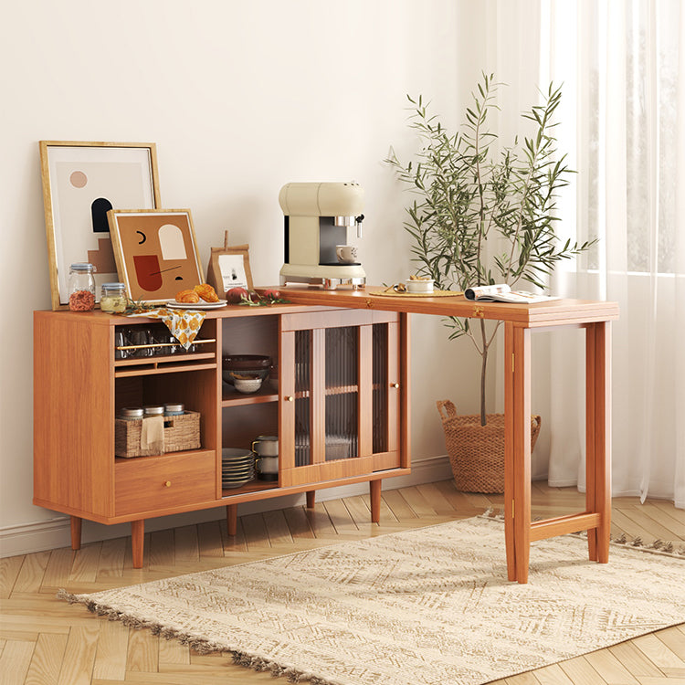 Modern Folding Wood Dining Table with Storage Rectangle Wooden Top