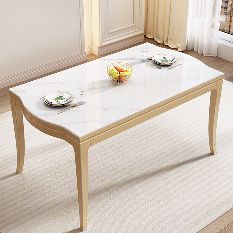 Modern White Stone Top Dining Table with Solid Wood Legs for Living Room