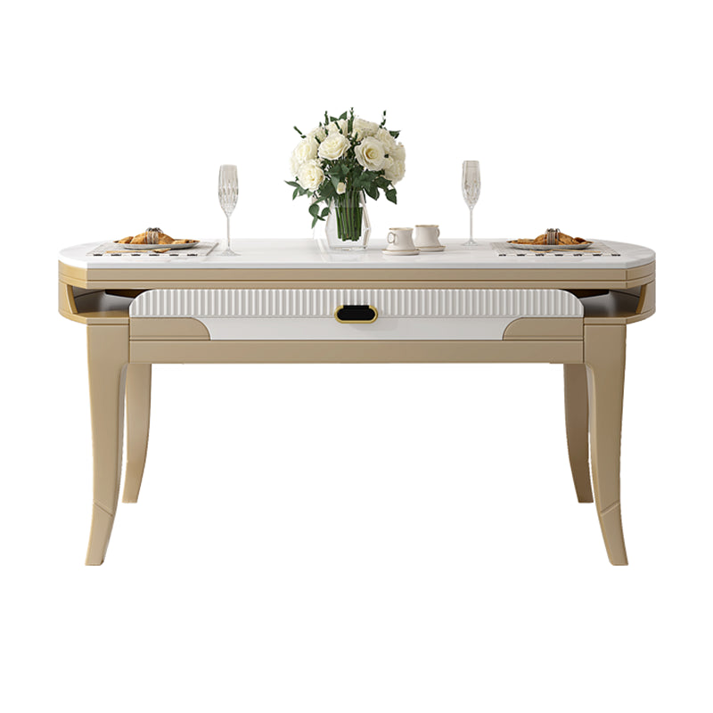 Modern White Stone Top Dining Table with Solid Wood Legs for Living Room
