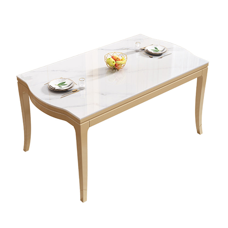 Modern White Stone Top Dining Table with Solid Wood Legs for Living Room