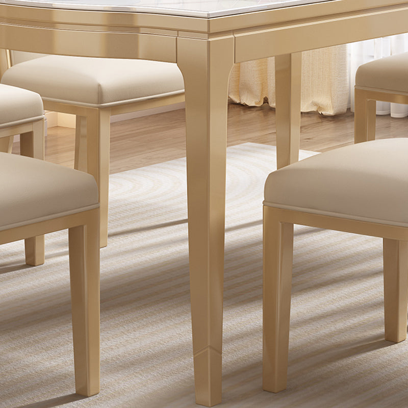Modern White Stone Top Dining Table with Solid Wood Legs for Living Room