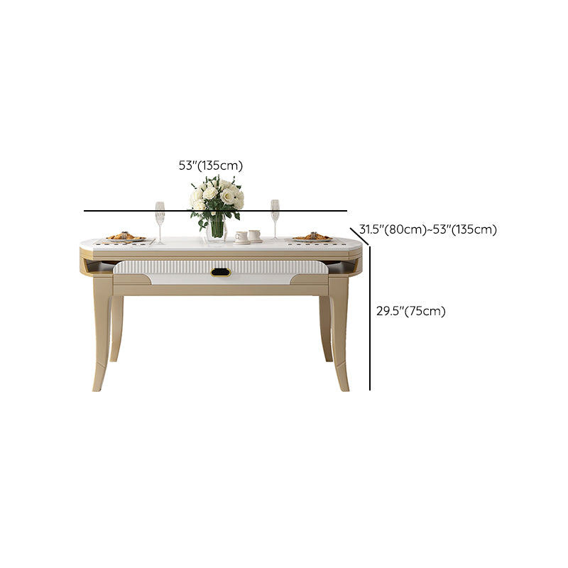 Modern White Stone Top Dining Table with Solid Wood Legs for Living Room