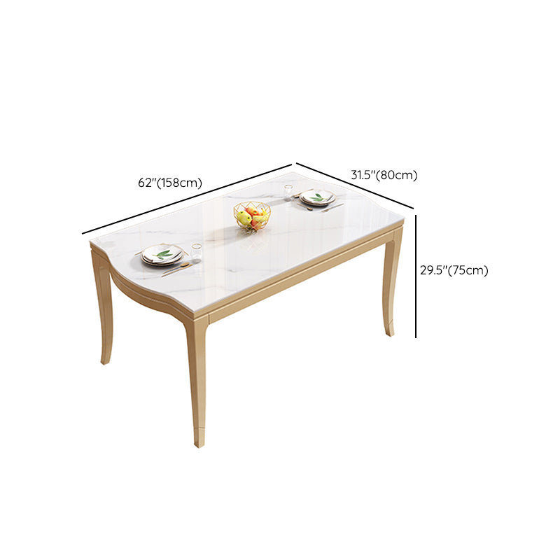 Modern White Stone Top Dining Table with Solid Wood Legs for Living Room