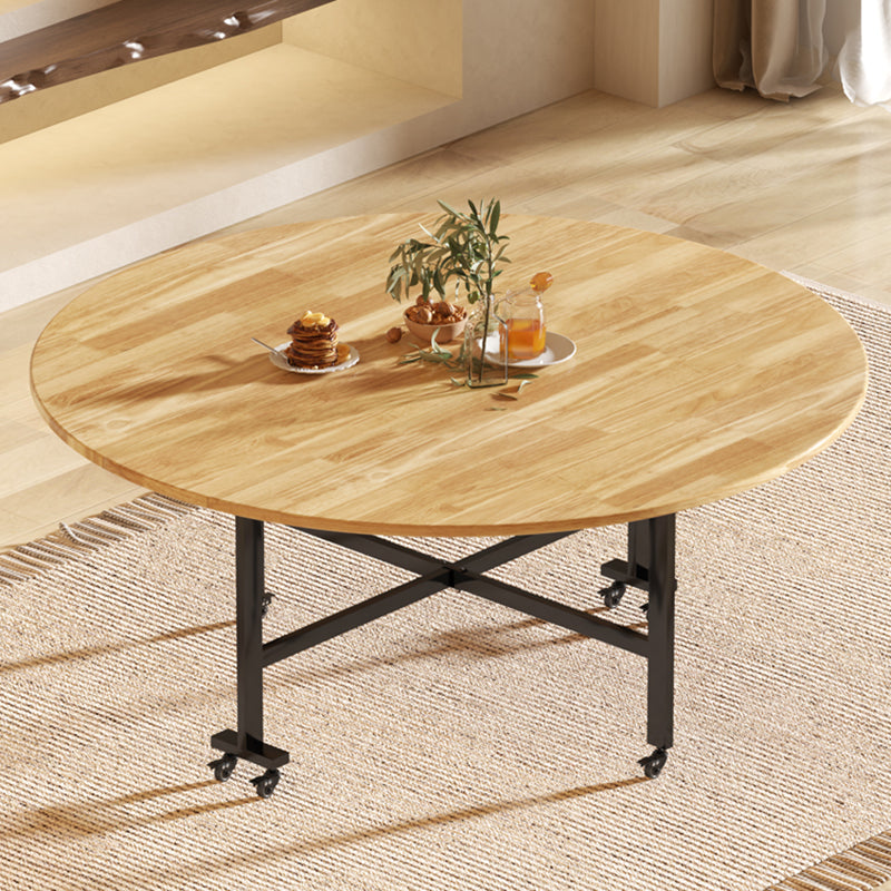 Modern Style Round Solid Wood Drop-Leaf Dining Table in Natural