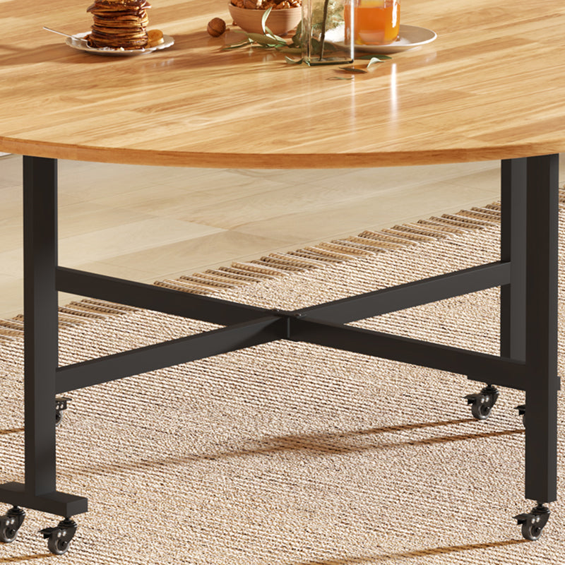 Modern Style Round Solid Wood Drop-Leaf Dining Table in Natural