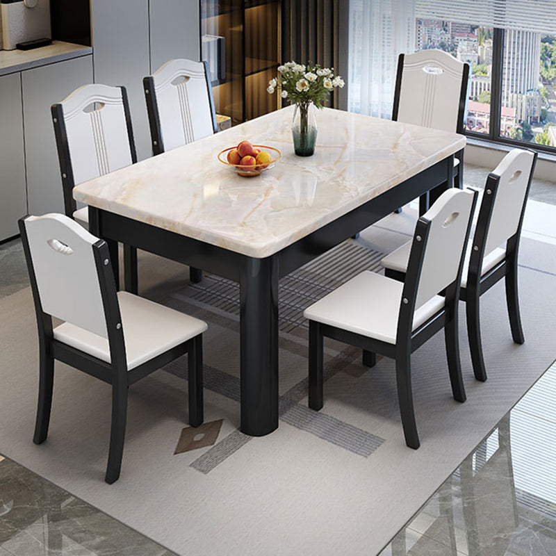 Contemporary Style Rectangle Marble Fixed Dinner Table with 4 Legs