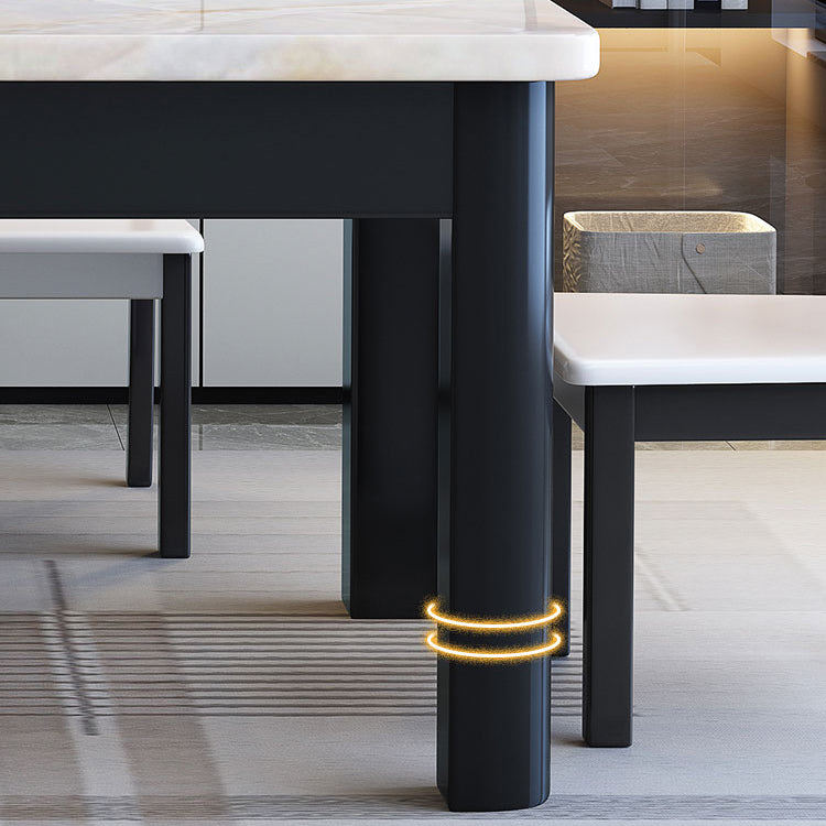 Contemporary Style Rectangle Marble Fixed Dinner Table with 4 Legs