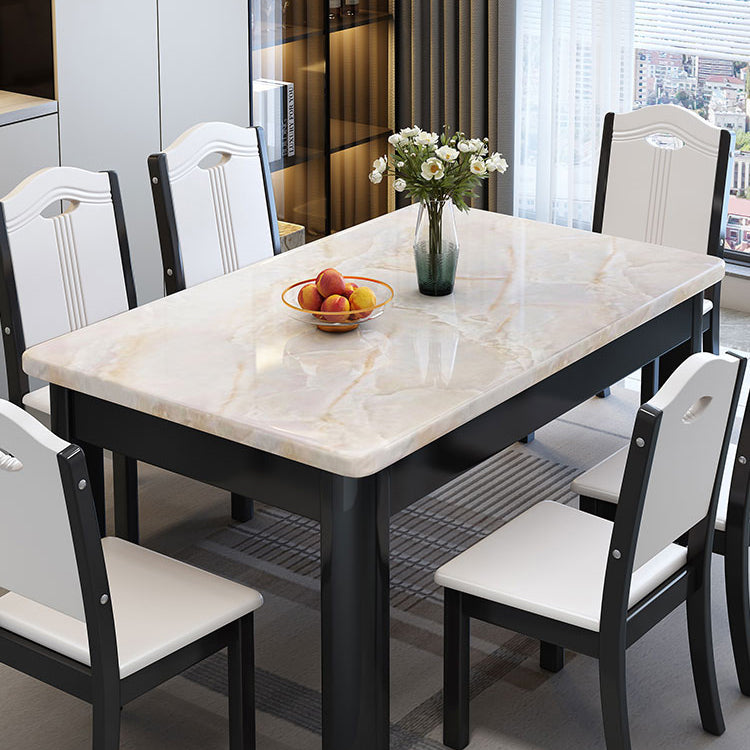 Contemporary Style Rectangle Marble Fixed Dinner Table with 4 Legs
