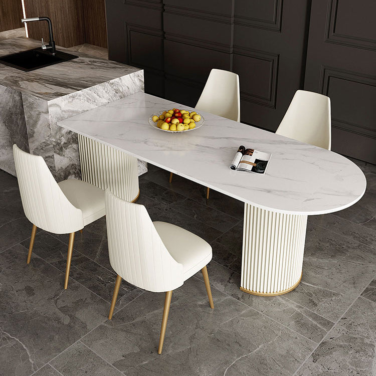 Modern White Stone Dining Table with Metal Legs for Dining Room