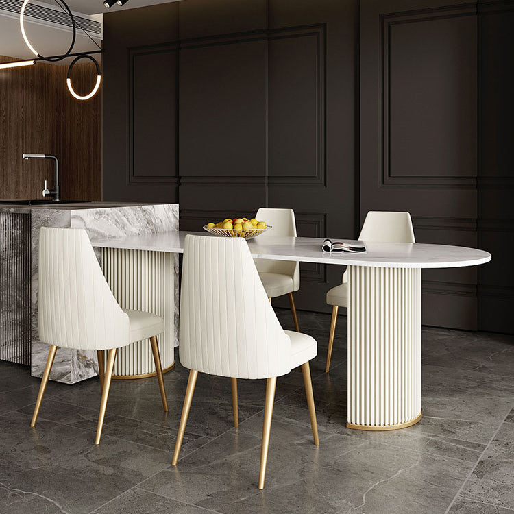 Modern White Stone Dining Table with Metal Legs for Dining Room
