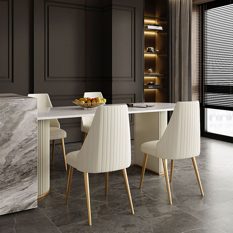 Modern White Stone Dining Table with Metal Legs for Dining Room