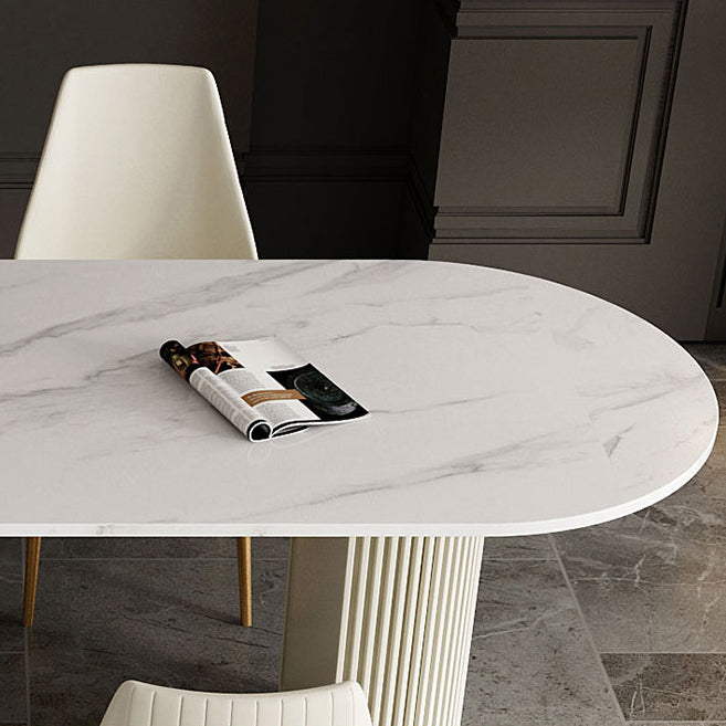 Modern White Stone Dining Table with Metal Legs for Dining Room