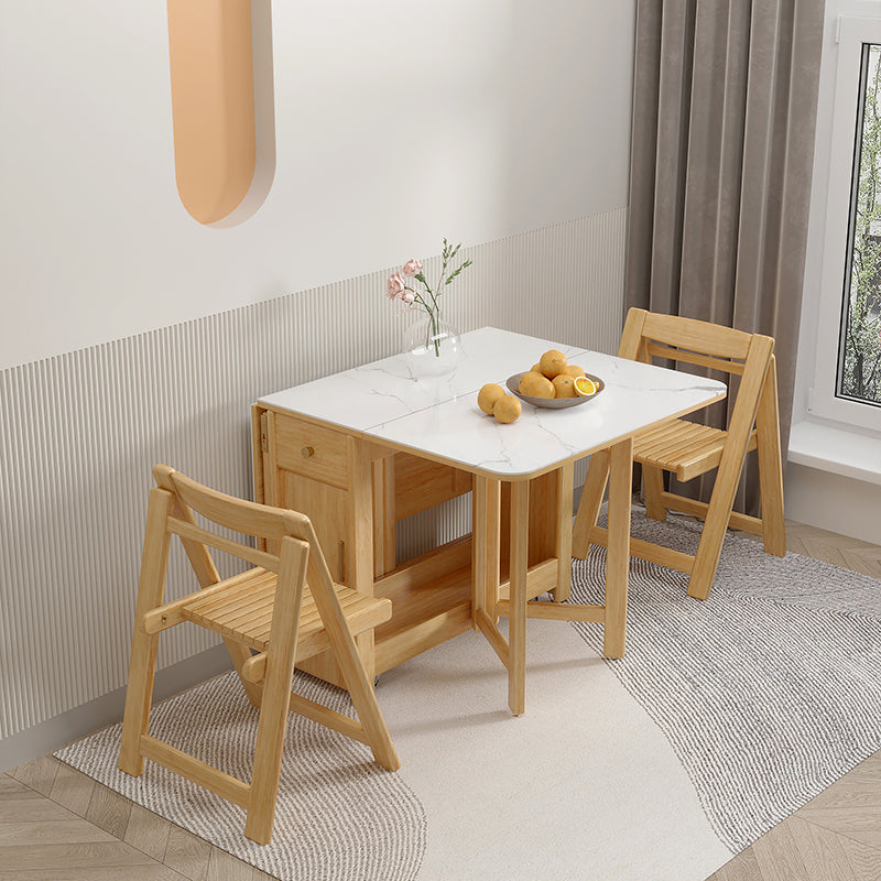 Modern Style Stone Drop-Leaf Dining Table, 51.2" x 35.4" x 29.5"