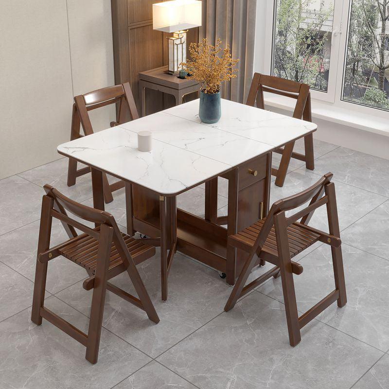 Modern Style Stone Drop-Leaf Dining Table, 51.2" x 35.4" x 29.5"