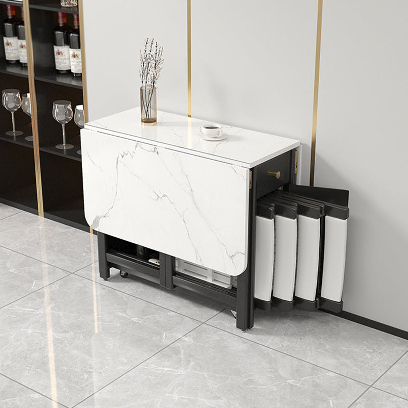 Modern Style Stone Drop-Leaf Dining Table, 51.2" x 35.4" x 29.5"
