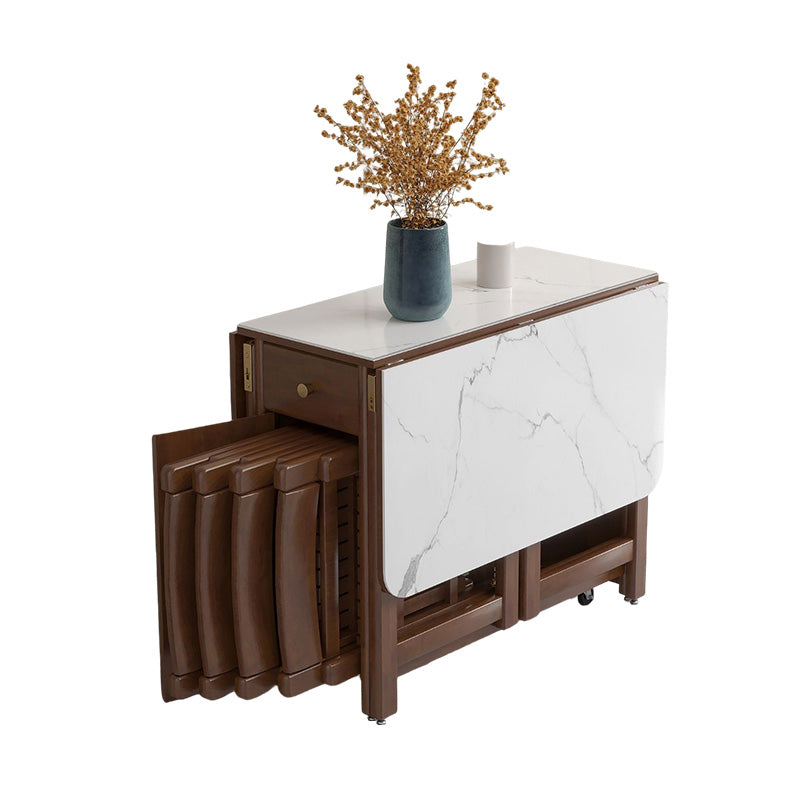 Modern Style Stone Drop-Leaf Dining Table, 51.2" x 35.4" x 29.5"