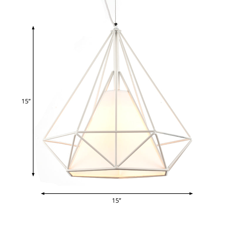 1 Head Wire Frame Hanging Pendant Light with Fabric Shade Loft White Metal Ceiling Lighting for Coffee Shop