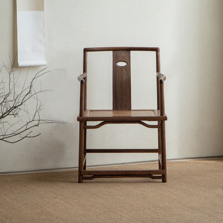 Traditional Style Dining Chair Slat Back Solid Wood Arm Chair for Home