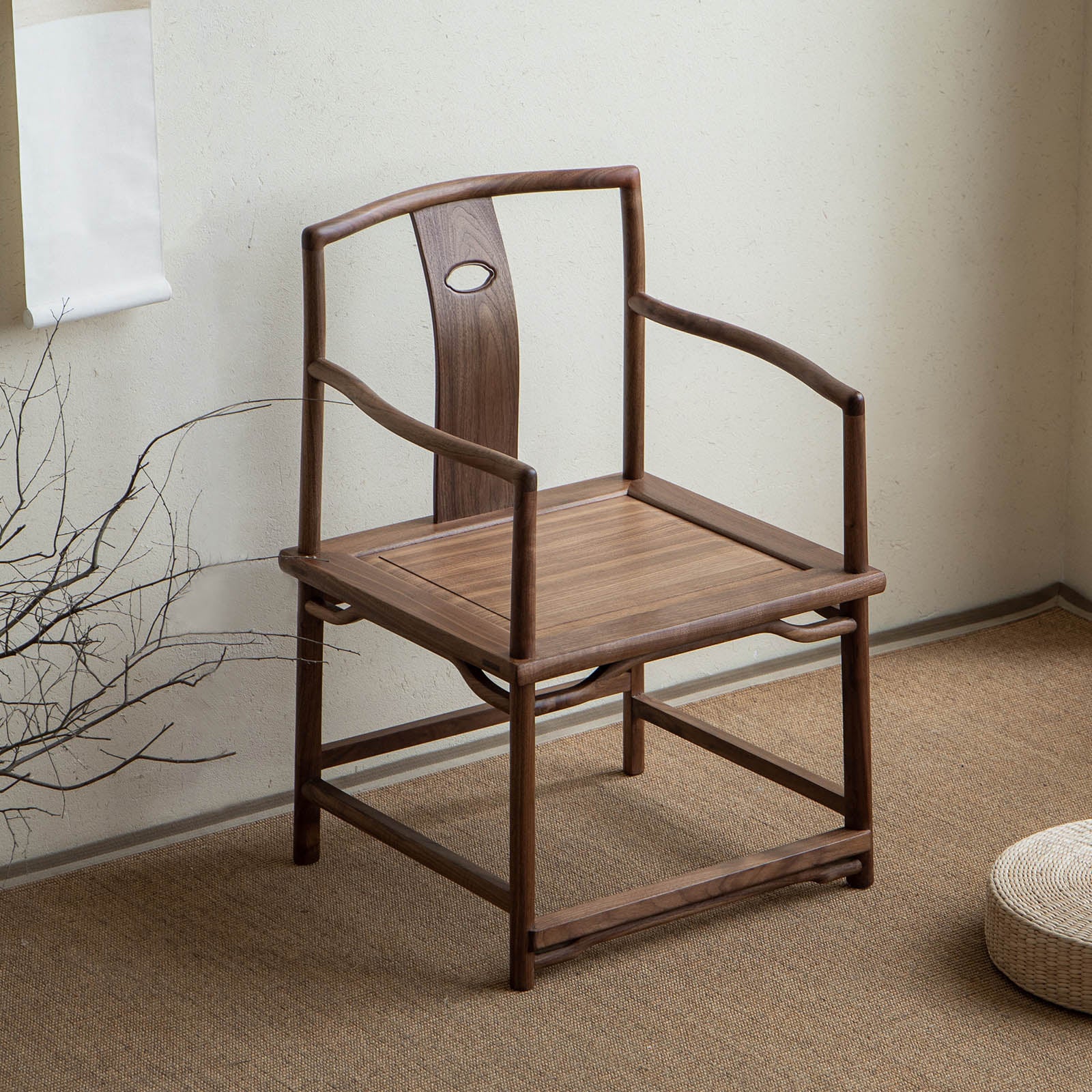 Traditional Style Dining Chair Slat Back Solid Wood Arm Chair for Home