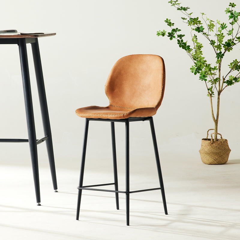 Modern Style Backrest Counter High Stool with Leather Cushion