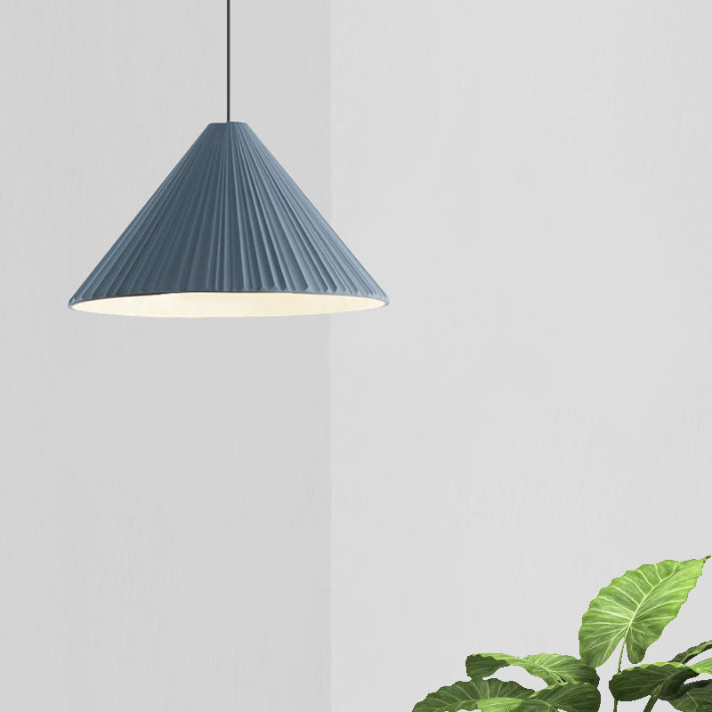 12.5"/16.5" W 1 Head Conic Pendant Light with Ribbed Design Nordic Style Blue/Pink/White Resin Hanging Lamp for Bedroom