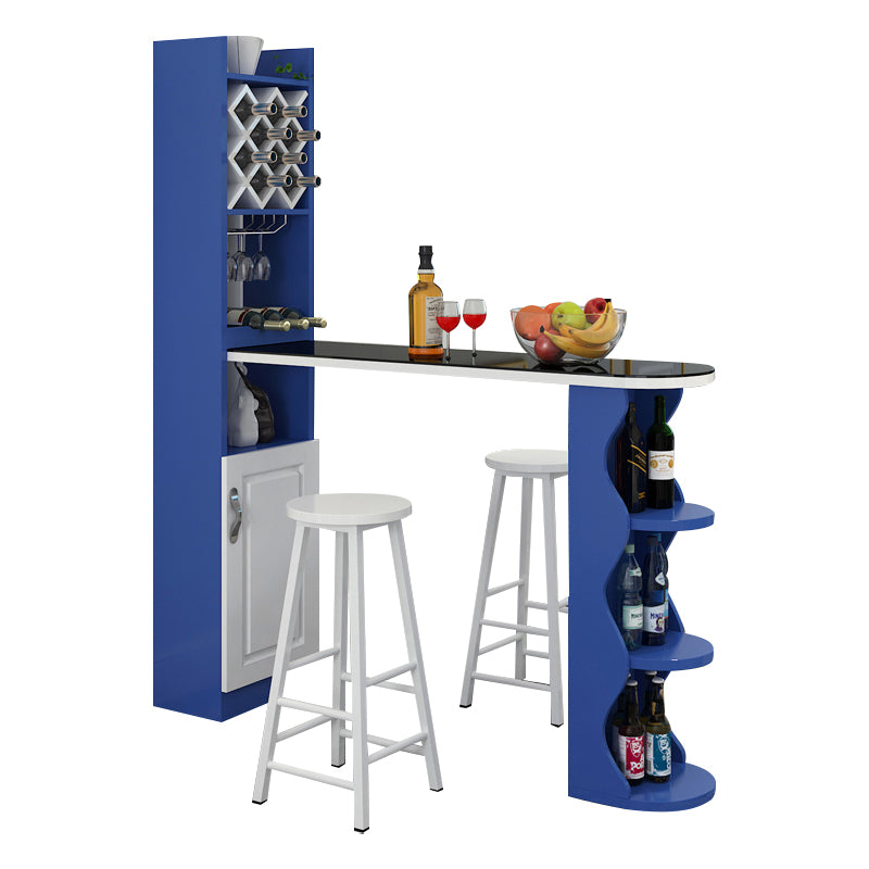 3 Pieces Bar Stool and Table Set, Contemporary and Oval for Living Room