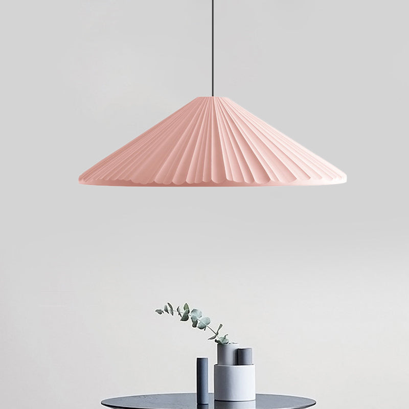 12.5"/16.5" W 1 Head Conic Pendant Light with Ribbed Design Nordic Style Blue/Pink/White Resin Hanging Lamp for Bedroom