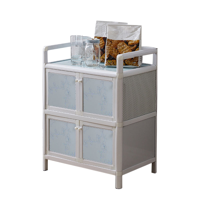 Contemporary Blue Metal Sideboard Glass Buffet Table for Living Room