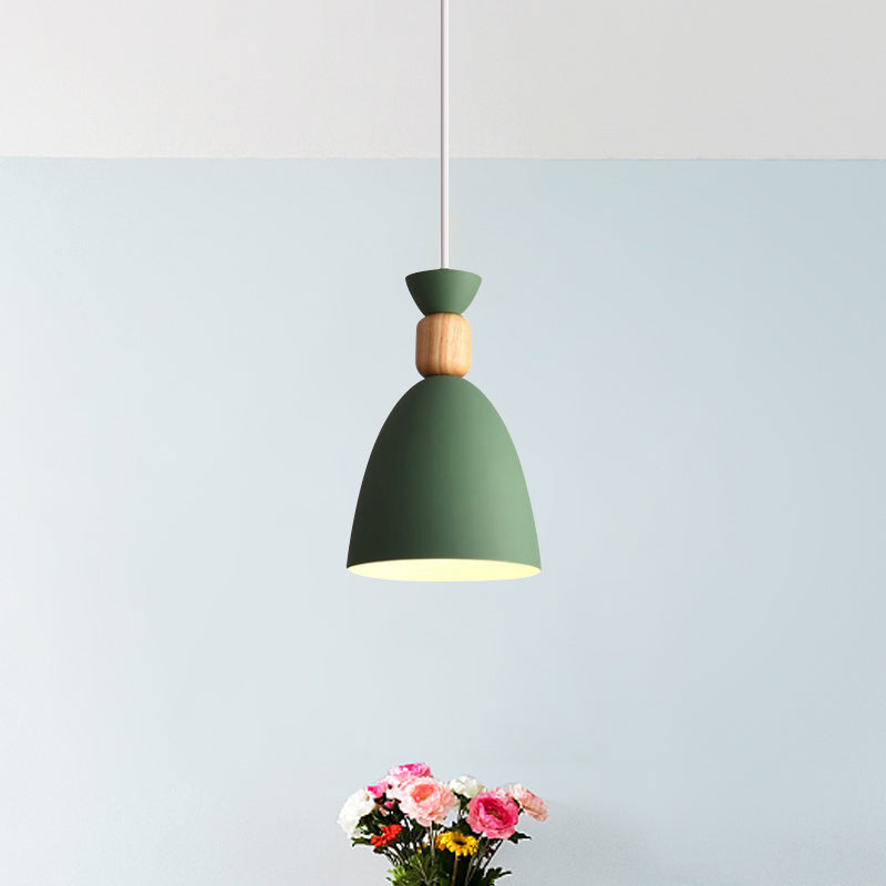 Macaron Style Dome Hanging Ceiling Light 1 Bulb Metal Pendant Light with Adjustable Cord in Grey/White/Green over Table