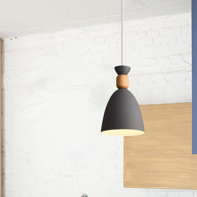 Macaron Style Dome Hanging Ceiling Light 1 Bulb Metal Pendant Light with Adjustable Cord in Grey/White/Green over Table