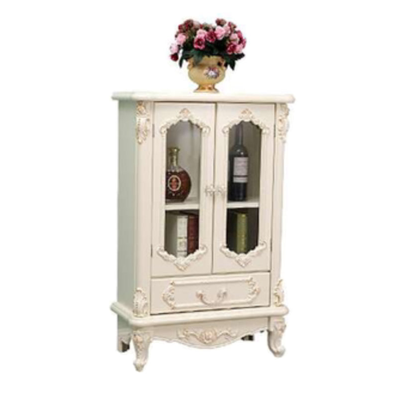 Traditional Solid Wood Display Stand Glass Doors Hutch Cabinet for Bathroom