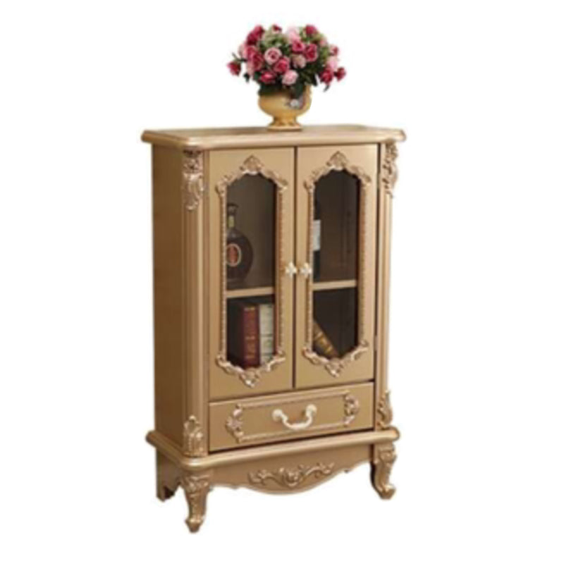 Traditional Solid Wood Display Stand Glass Doors Hutch Cabinet for Bathroom