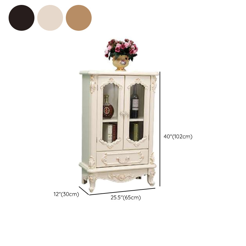 Traditional Solid Wood Display Stand Glass Doors Hutch Cabinet for Bathroom